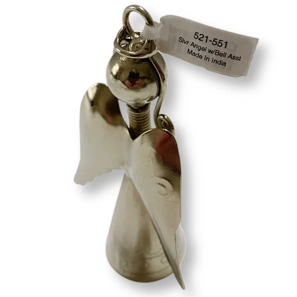 Crate&Barrel, 90s Vintage Silver Angel With Bell Ornament, Item No 521-551, 4